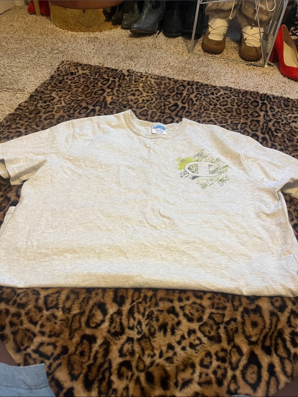 Champion Light Gray Short Sleeve Tee with Subtle Chest Graphic